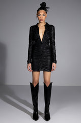 ULTRA LUX FAUX LEATHER BUTTON DOWN MINI DRESS