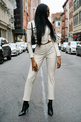 UNBELIEVABLE LACE UP FAUX LEATHER FLARED PANT