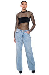 VEGA RHINESTONE MESH LONG SLEEVE TOP