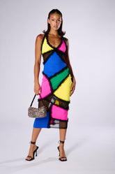 VIVENNE MULTI COLOR MESH MIDI DRESS