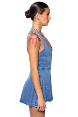 VIVIAN BLUE DENIM MINI DRESS IN BLUE