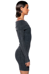 VIVIE OFF THE SHOULDER MINERAL WASH MINI DRESS