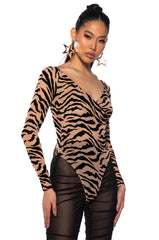 WILD THING FLOCKED LONG SLEEVE BODYSUIT