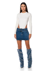 WISH YOU COULD BELTED MICRO MINI DENIM SKIRT