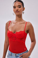 BURNING PASSION LACE BODYSUIT IN RED