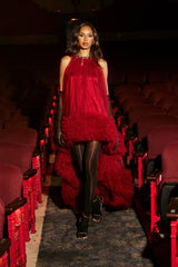 ARI TULLE HIGH LOW DRESS IN BURGUNDY