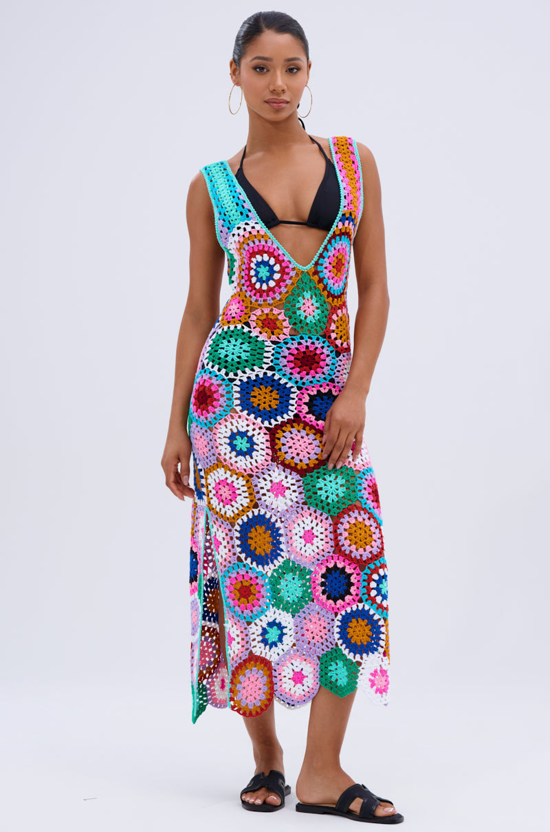 TAKE ME TO THE BEACH CROCHET MIDI DRESS