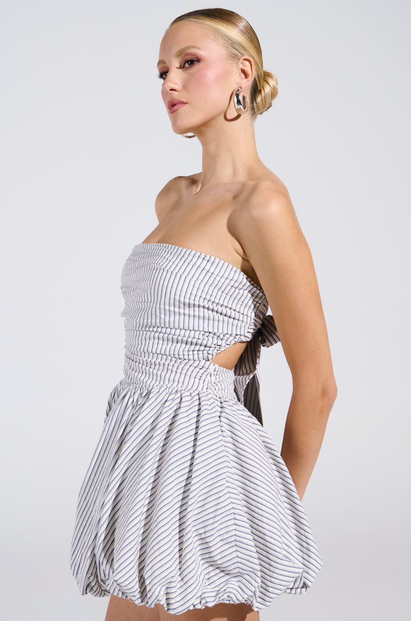 A STROLL DOWN SOHO PINSTRIPED MINI DRESS