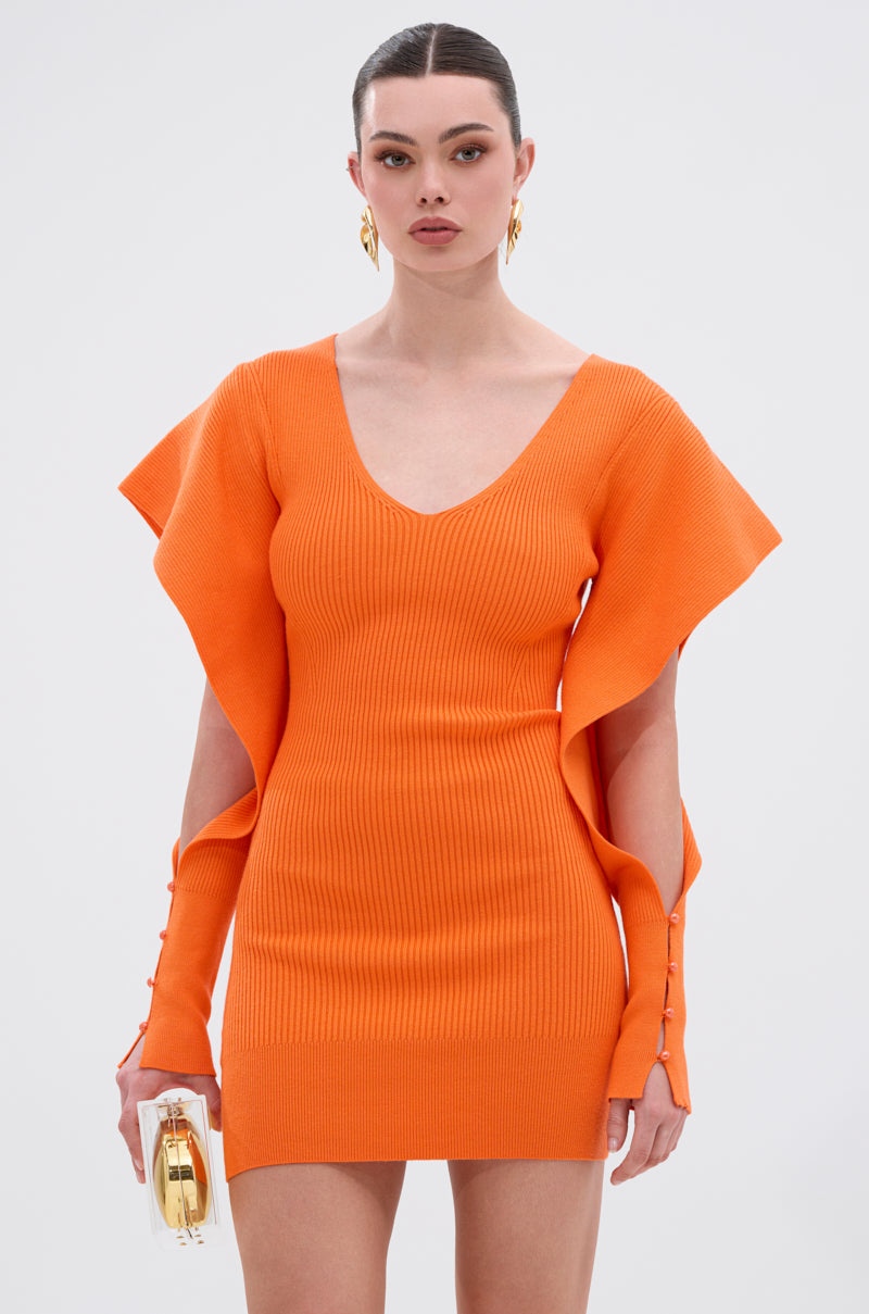 OFF TO BRUNCH KNIT MINI DRESS IN ORANGE