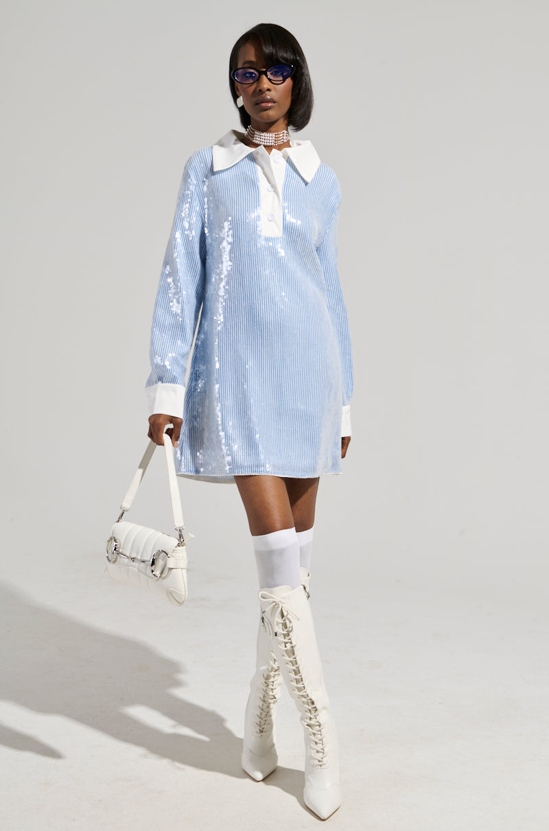CHIC AF SEQUIN POPLIN MINI DRESS