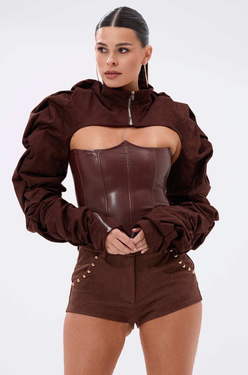 RILEY STACKED FAUX SUEDE BOLERO