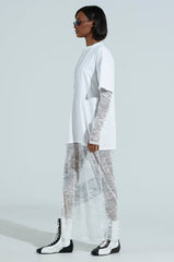 GIRLY BUT NOT LAYERED LACE MIDI DRESS IN WHITE