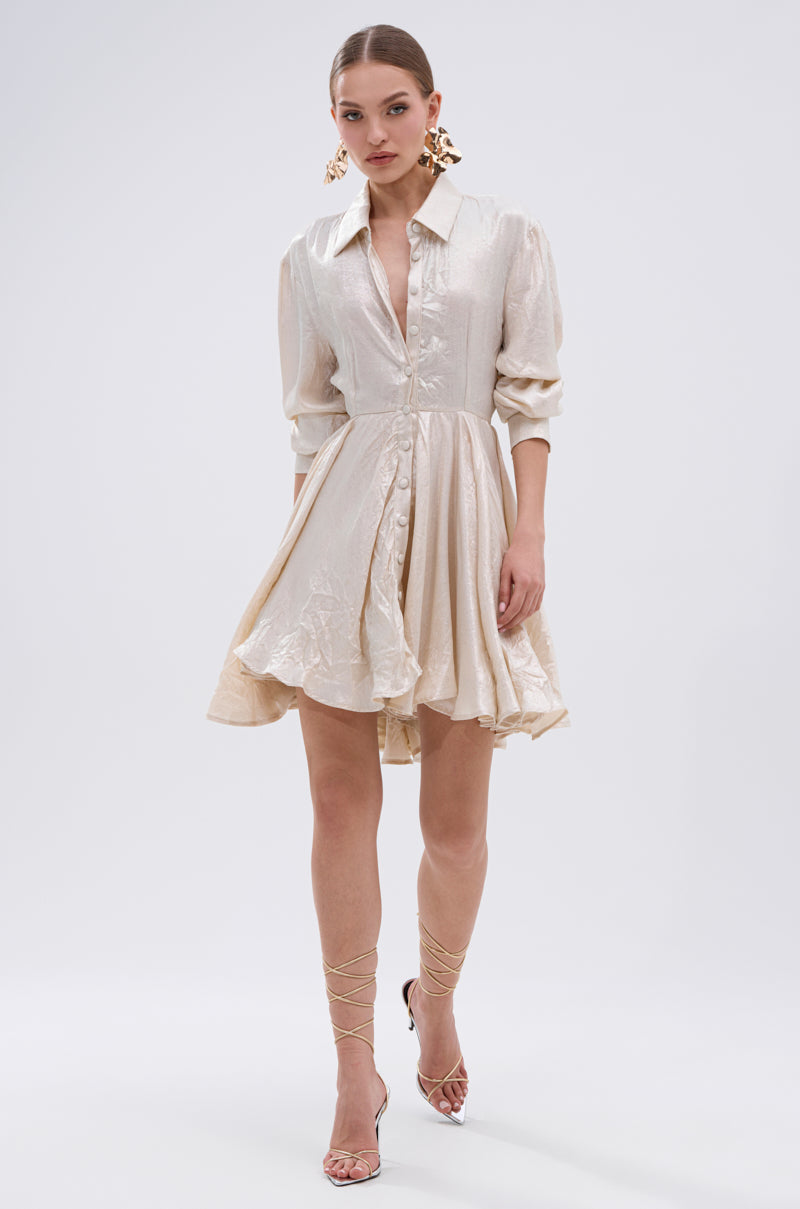 THE IT GIRL IVORY METALLIC MINI DRESS