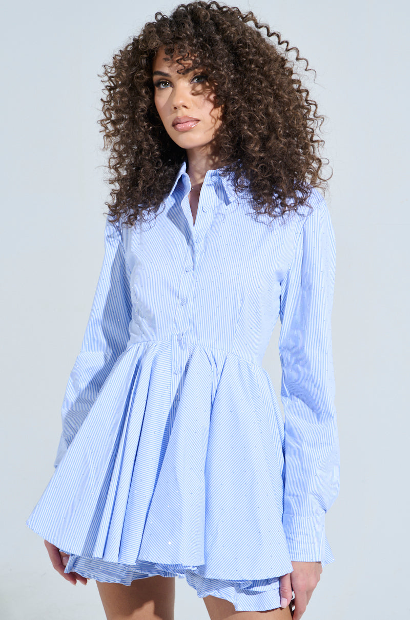 THE IT GIRL MINI DRESS IN STRIPED POPLIN