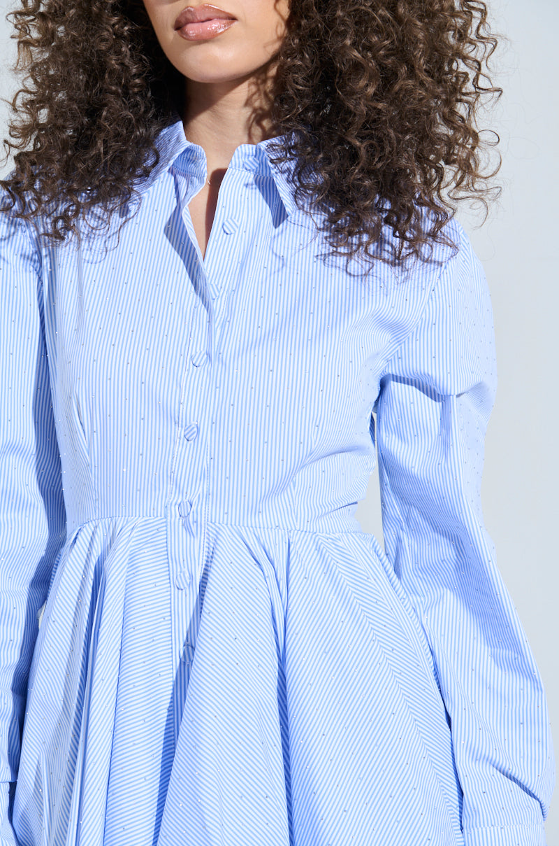 THE IT GIRL MINI DRESS IN STRIPED POPLIN