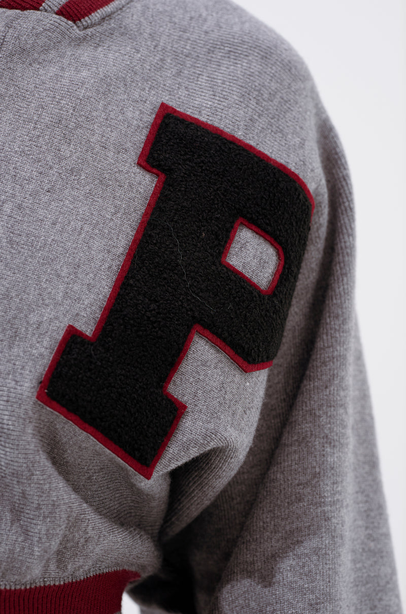 VARSITY TEAM BUTTON DOWN SWEATER IN HEATHER GREY