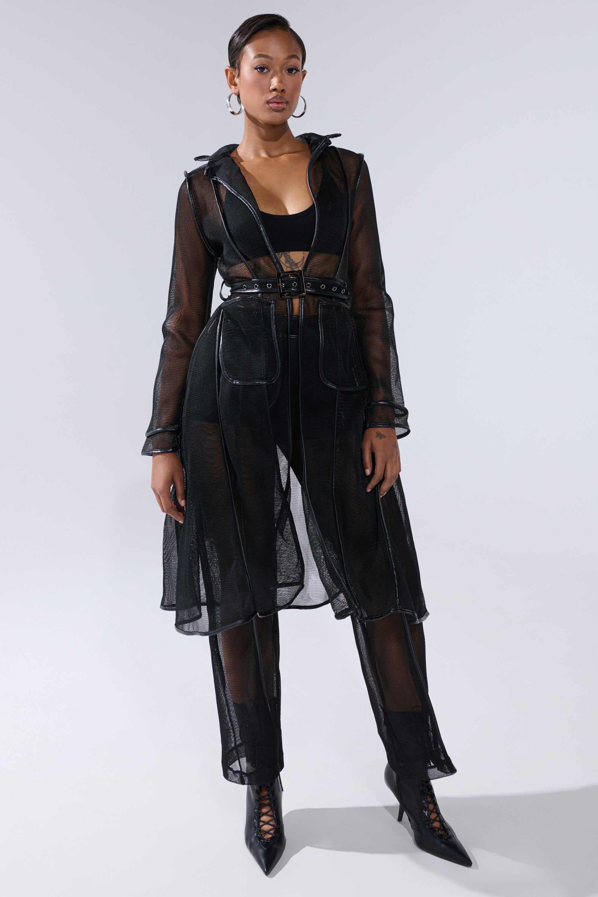 ONE TO WATCH MESH TRENCH IN BLACK