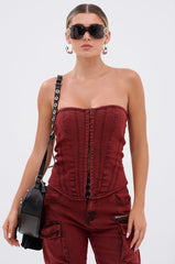 IT GETS EASIER DENIM CORSET IN BURGUNDY