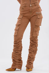 IT GETS EASIER STACKED CARGO PANT IN MOCHA