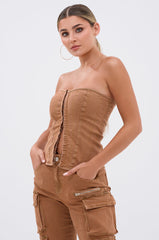 IT GETS EASIER DENIM CORSET IN MOCHA