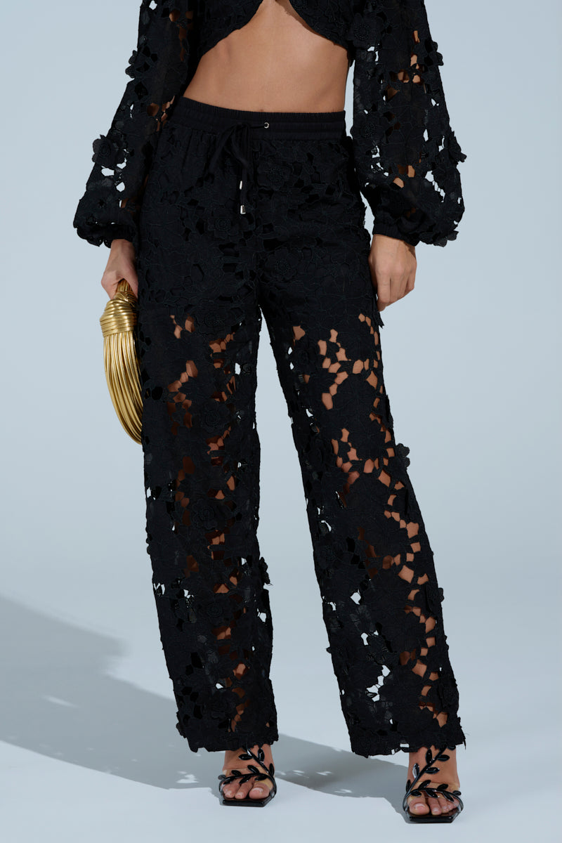 LATE NIGHT DREAMS FLORAL CUTOUT WIDE LEG PANT