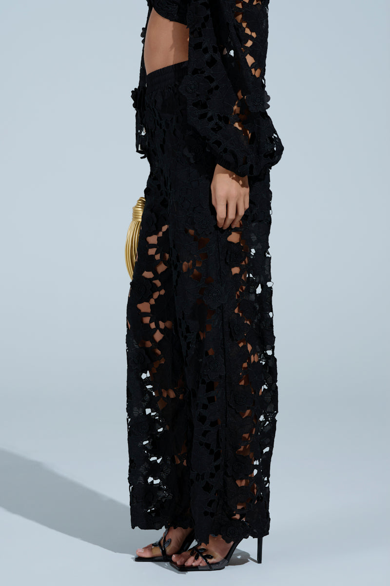 LATE NIGHT DREAMS FLORAL CUTOUT WIDE LEG PANT