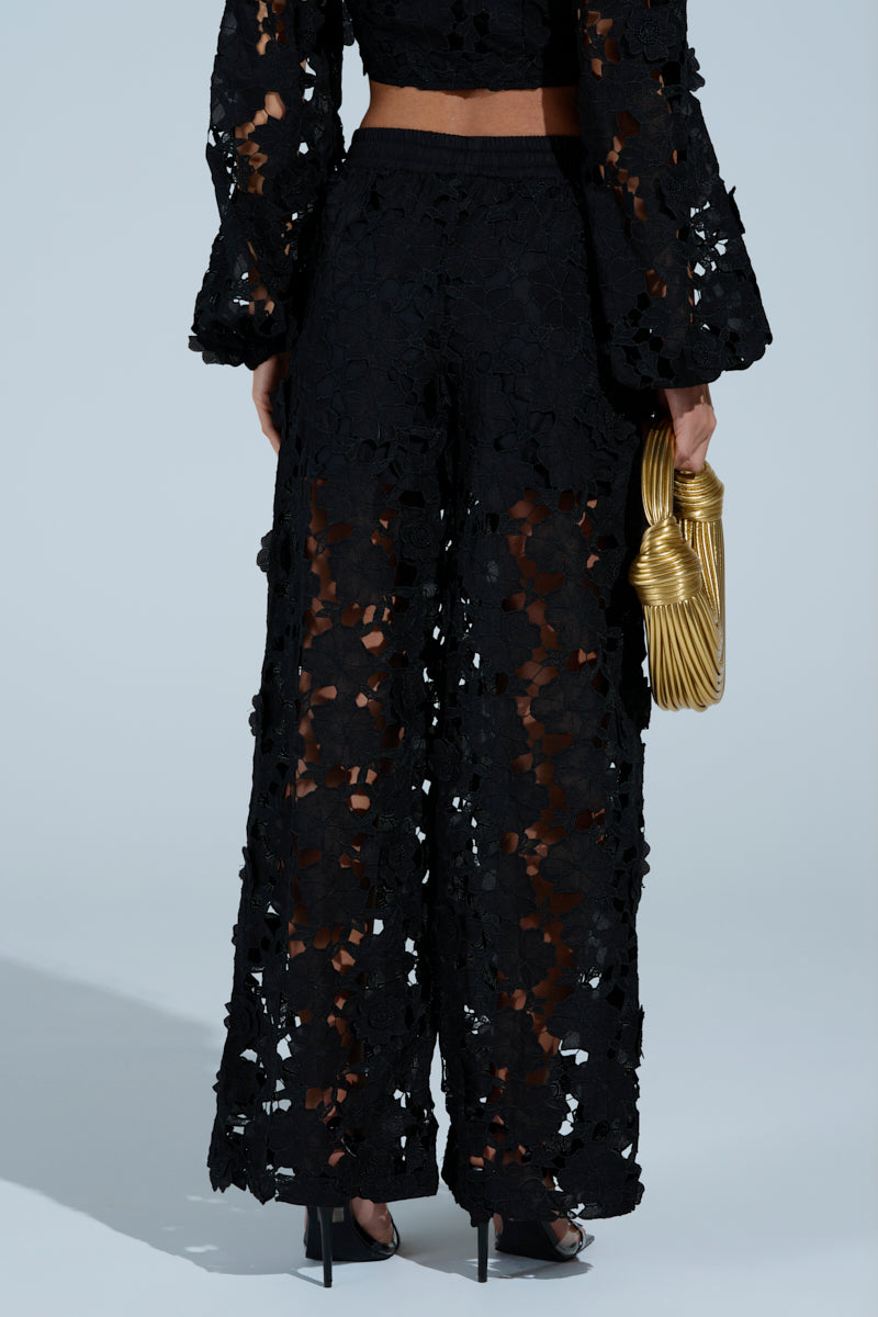 LATE NIGHT DREAMS FLORAL CUTOUT WIDE LEG PANT