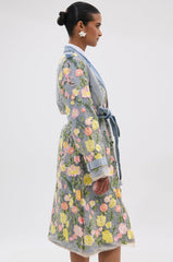 LIFE IN COLOR FLORAL DENIM TRENCH