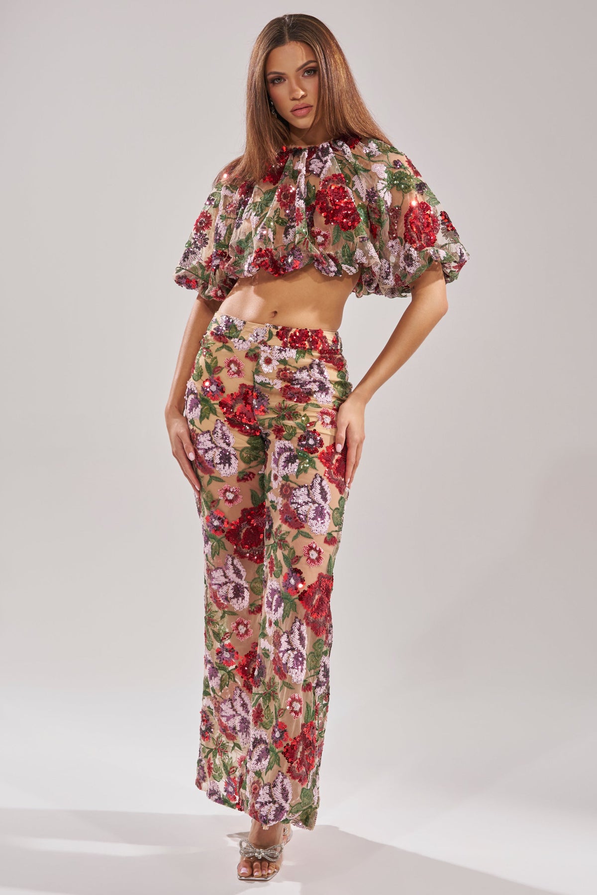 ENCHANTED GARDEN FLORAL EMBROIDERED TULLE PANT