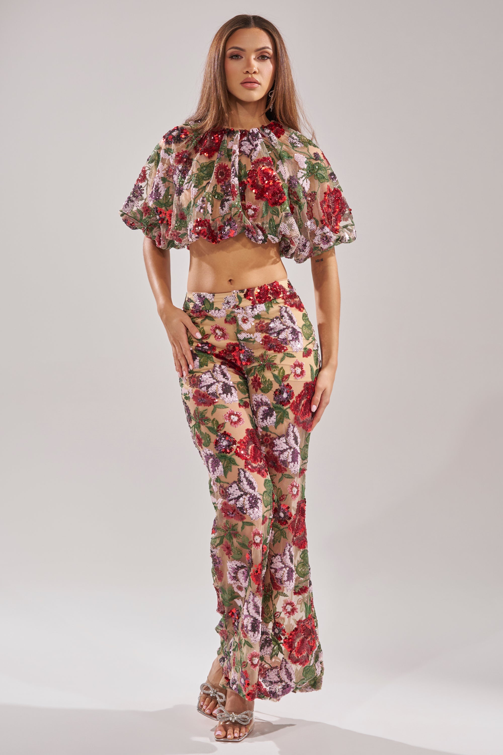 ENCHANTED GARDEN FLORAL EMBROIDERED TULLE PANT