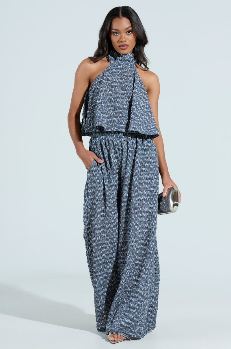 MULTI TEXTURED WIDE LEG PALAZZO PANT