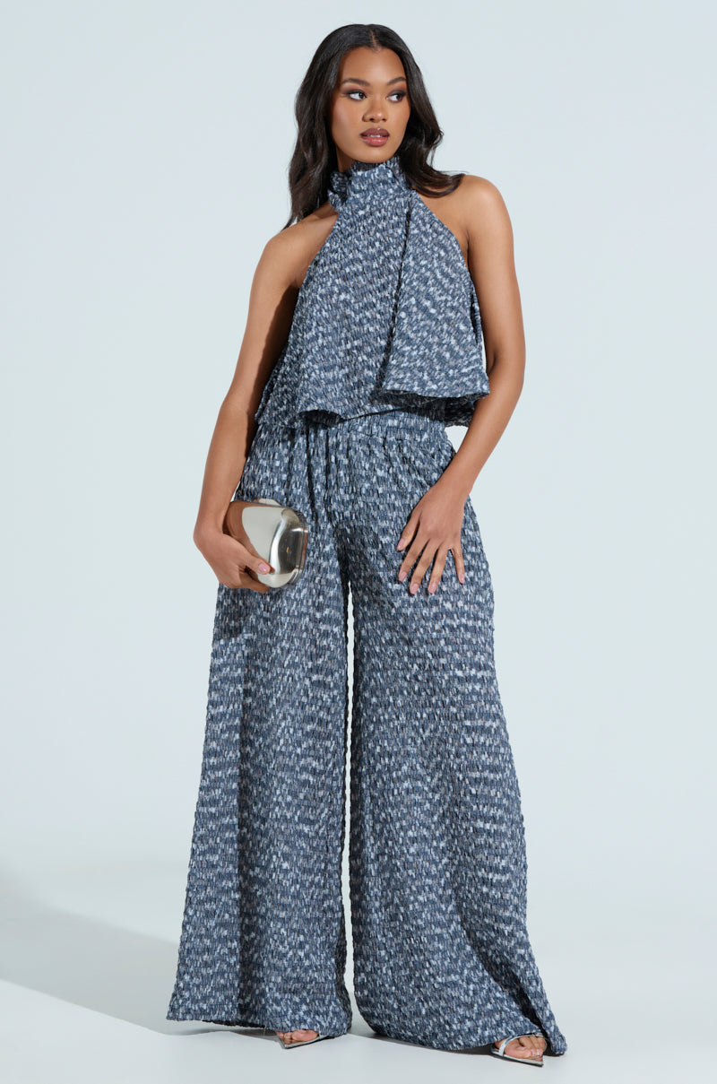 MULTI TEXTURED WIDE LEG PALAZZO PANT