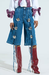 GRUNGE ROSE DENIM BERMUDA SHORTS