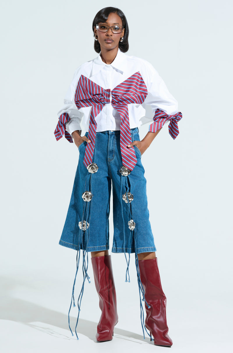 GRUNGE ROSE DENIM BERMUDA SHORTS