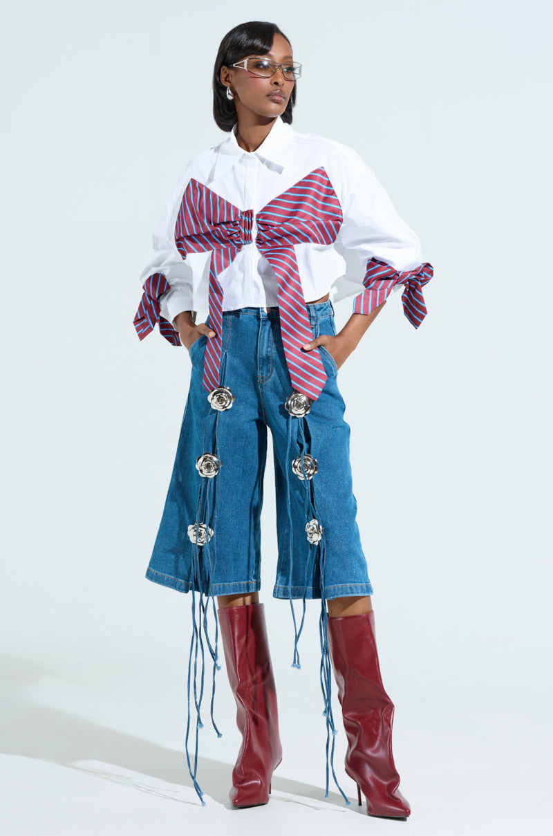 GRUNGE ROSE DENIM BERMUDA SHORTS