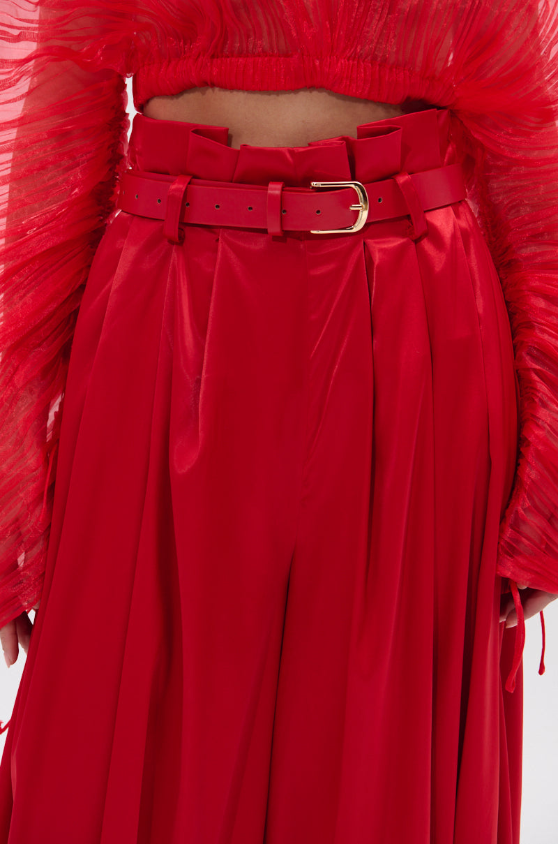 FORTUNE'S FAVORITE SATIN BELTED BALLOON PANT IN RED