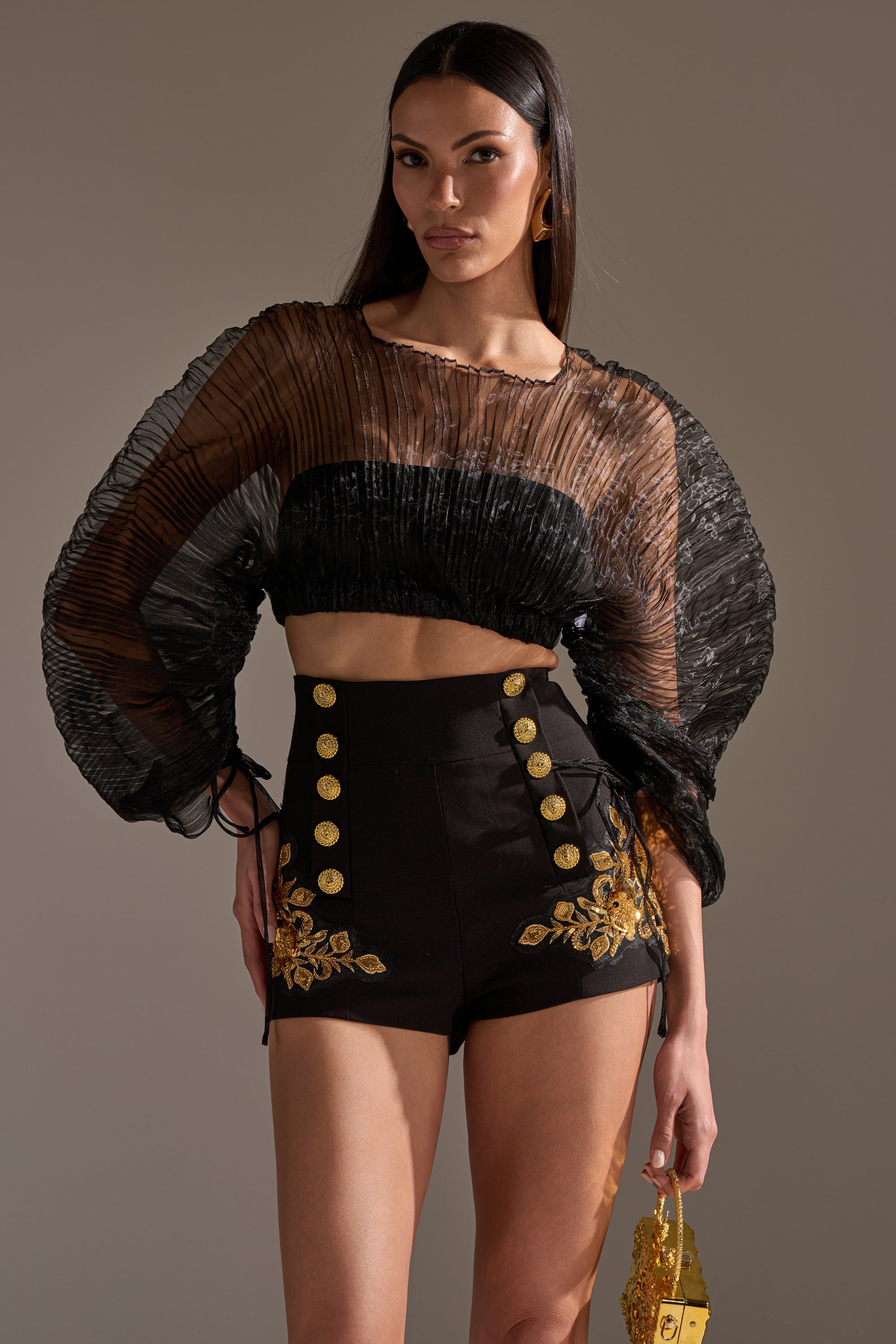 FORTUNES FAVORITE SHEER LONG SLEEVE CROP TOP