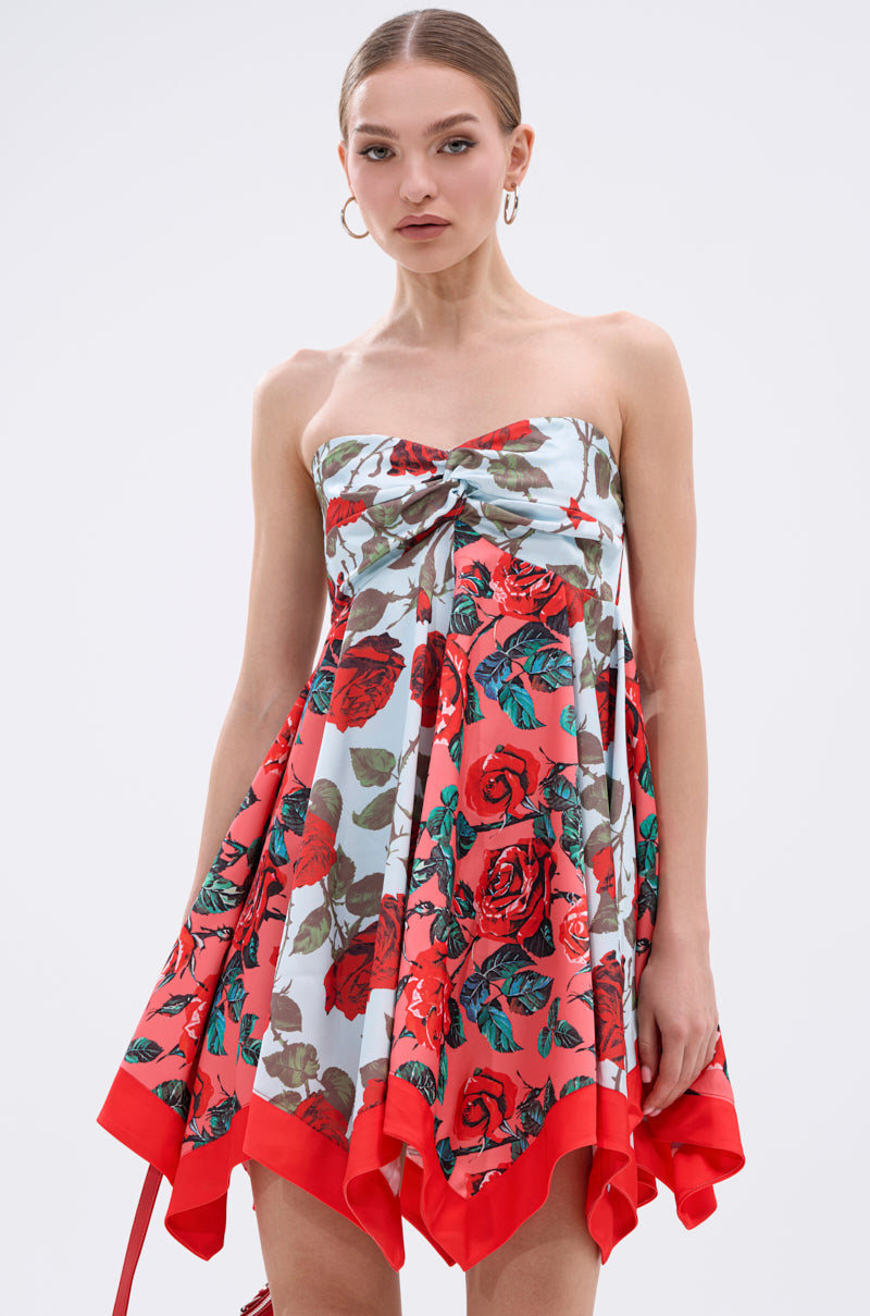 ON VACAY PRINTED SATIN MINI DRESS