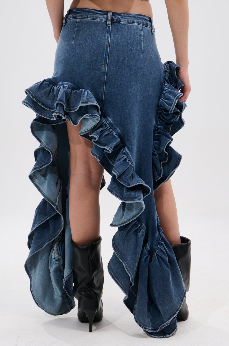 DONT MESS WITH MY HEART DENIM RUFFLE SKIRT