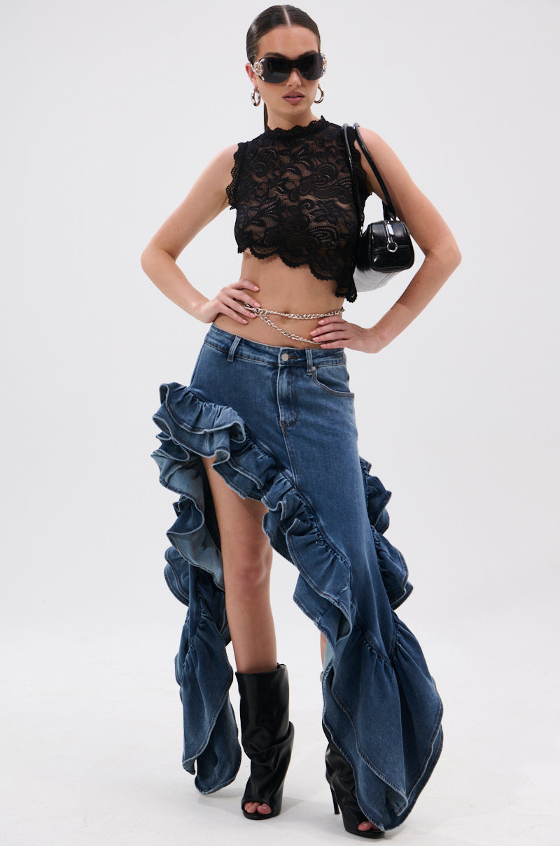 DONT MESS WITH MY HEART DENIM RUFFLE SKIRT