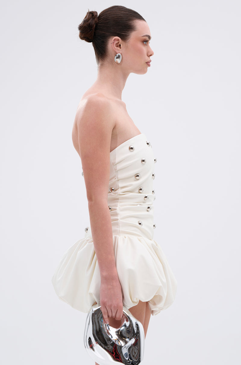 ILLUSION PU MINI DRESS WITH METAL DETAILS