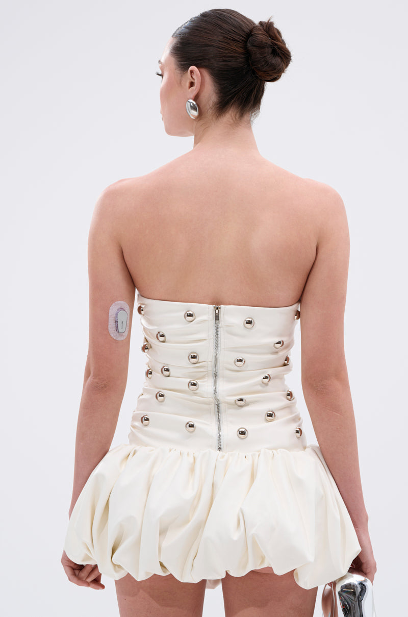 ILLUSION PU MINI DRESS WITH METAL DETAILS