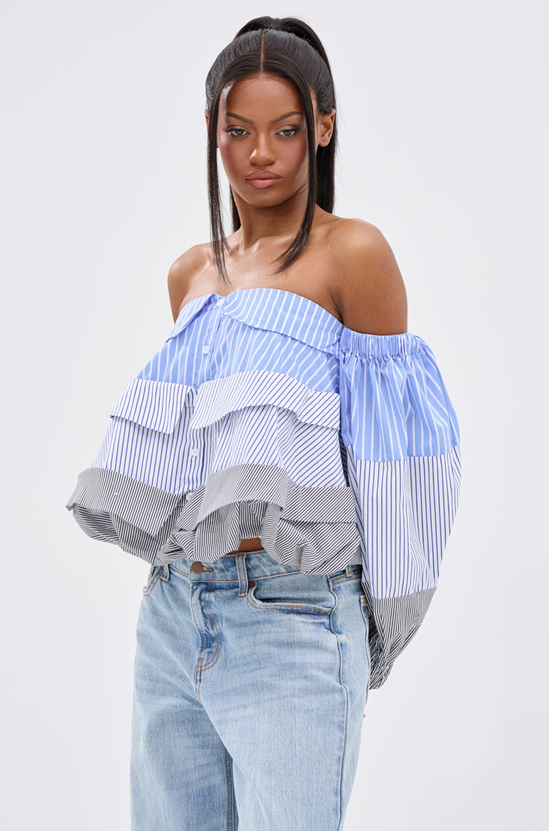 MIXED EMOTIONS STRIPE POPLIN BLOUSE