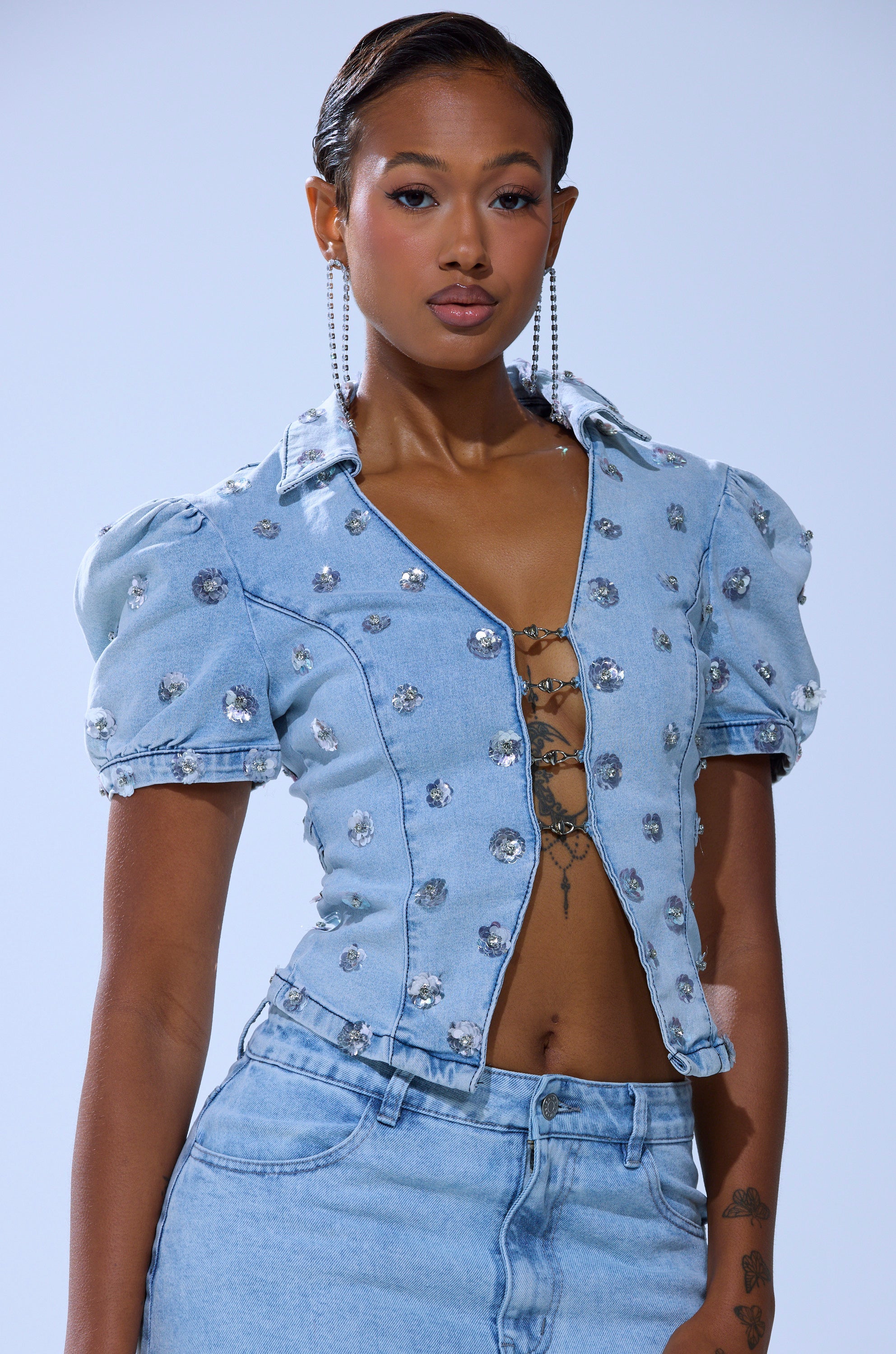 HALEY EMBELLISHED SEQUIN BLOUSE