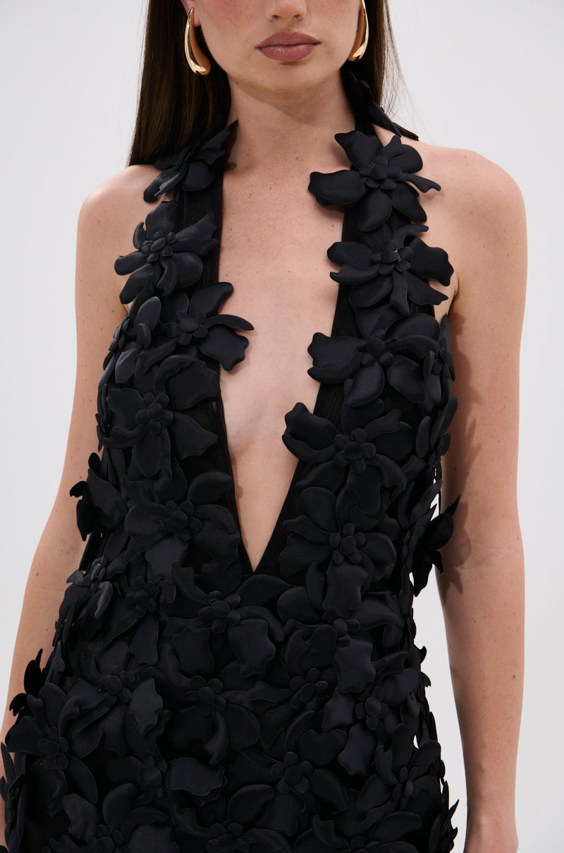 ASHLEY FLORAL MINI DRESS IN BLACK