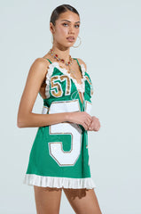 TOUCHDOWN SEQUIN JERSEY DRESS IN GREEN