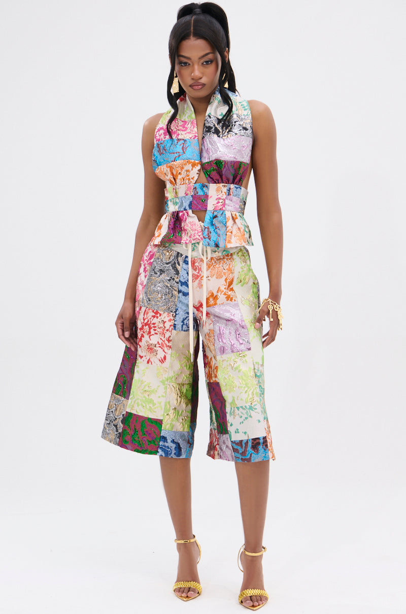 MIXED FEELINGS BROCADE HALTER BLOUSE