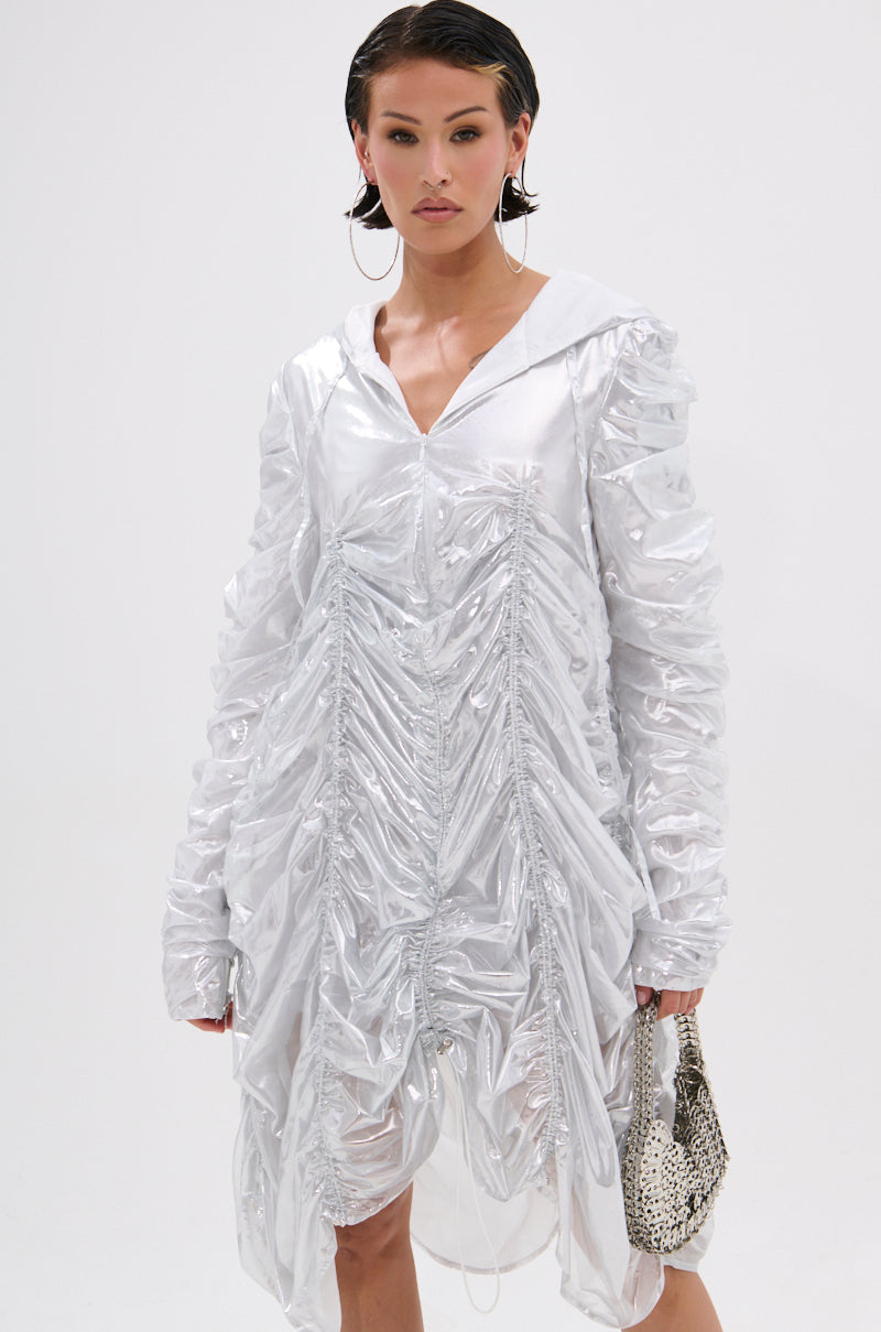 WAYS TO GO METALLIC ADJUSTABLE DRESS IN WHITE
