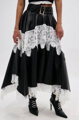 SARA BELTED LACE TRIM SKIRT