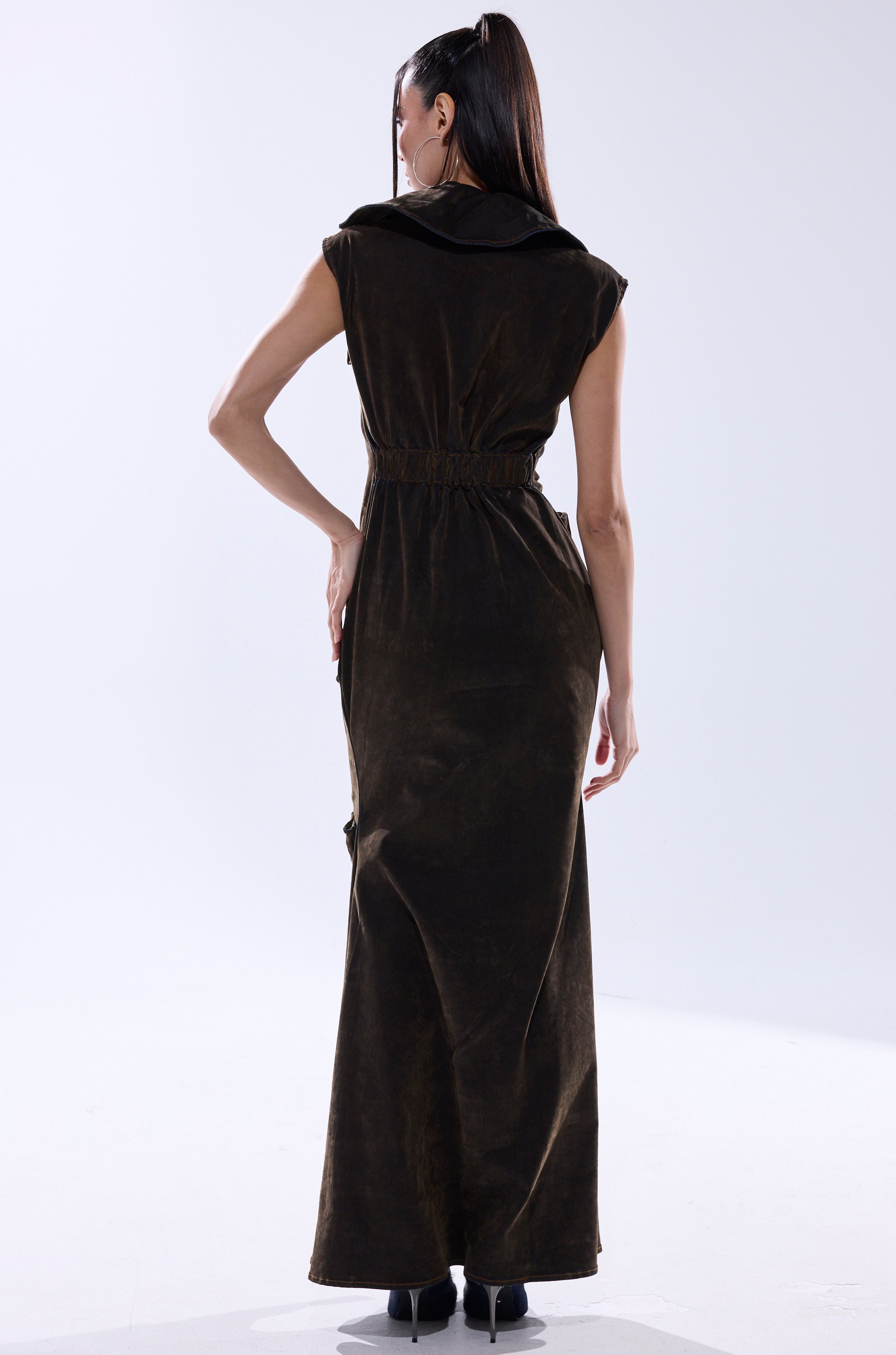 NOW YOU SEE ME VELVET DENIM MAXI DRESS